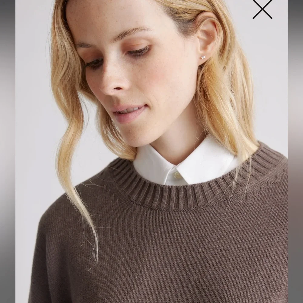 NWT Quince 100% Organic Cotton Boyfriend Crew Sweater - Small - Heather Brown - Picture 3 of 8